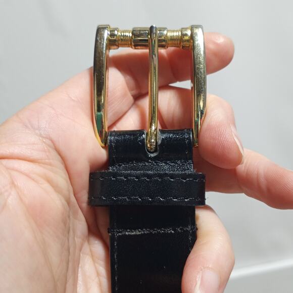 Omega Genuine Bonded Black Leather Belt with Gold X Trim and Buckle Size Medium - Picture 4 of 9
